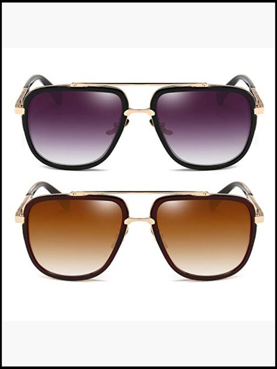 Oversized Square Aviator Sunglasses with Gold Alloy Frame UV400 Protection 2 main image 6
